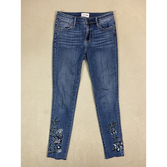 Driftwood Jeans Womens 26‎ Blue Jackie Embroidered Floral Skinny Stretch Denim - Picture 1 of 14